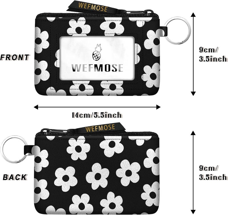 WEFMOSE Small Wallet Keychain with Clear ID Window Zipper Cute ID Case Coin Purse for Women Water Resistant Coin Pouch-Flower-Black Keychain Wallet - Image 3